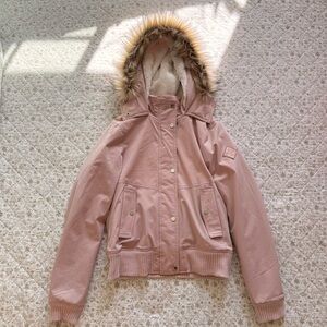Hollister pink fur lined bomber jacket with hood